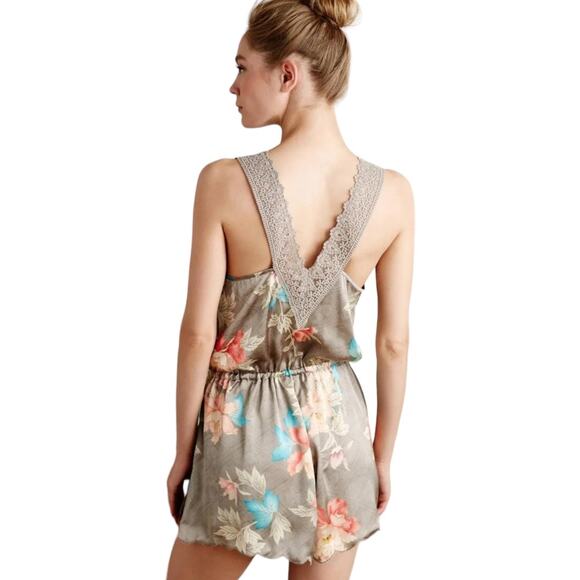 Anthropologie Eloise Lela Lace Romper Small Floral NIghtie Teddy Gray Boho Sleep - Picture 2 of 8